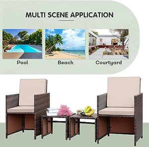 4-Pieces Patio Furniture Space Saving Outdoor Brown Black Wicker Rattan Dining Sofa Chairs