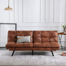 Load image into Gallery viewer, Adjustable Arms Tufted Back Convertible Faux Leather Twin Size Sofa
