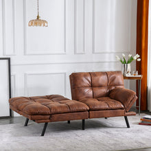Load image into Gallery viewer, Adjustable Arms Tufted Back Convertible Faux Leather Twin Size Sofa
