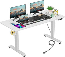 Load image into Gallery viewer, Standing Desk Electric Adjustable Height with Charging Station, USB Outlets, Stand up Desk with Ergonomic Workstation, 4 Preset Heights Easy to Set(White)
