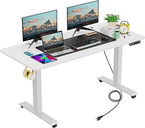 Standing Desk Electric Adjustable Height with Charging Station, USB Outlets, Stand up Desk with Ergonomic Workstation, 4 Preset Heights Easy to Set(White)
