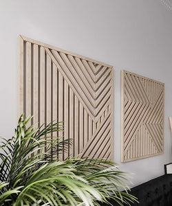 Set of 2 Art Set- Abstract Wooden Wall Art Modern Wood Wall Panels