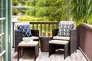 4-Pieces Patio Furniture Space Saving Outdoor Brown Black Wicker Rattan Dining Sofa Chairs
