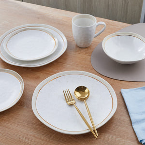 16-Piece Round Dinnerware Set, White, White Speckle, Service For 4 (Porcelain Dinnerware Set)