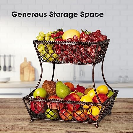 Loop and Lattice 2-Tier Round Metal Countertop Basket