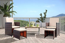 Load image into Gallery viewer, 4-Pieces Patio Furniture Space Saving Outdoor Brown Black Wicker Rattan Dining Sofa Chairs
