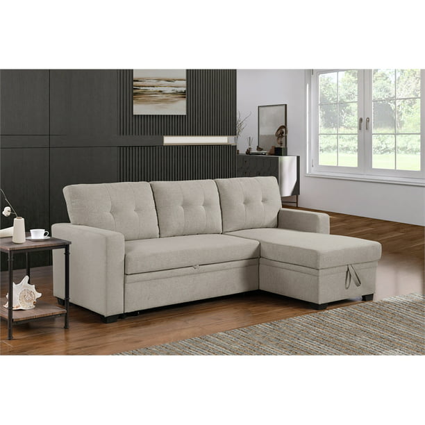 Polyester Fabric Reversible Sleeper Sectional Sofa - Light Gray - 2 Boxes