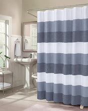 Load image into Gallery viewer, Waffle Weave Ombre Striped, Hotel Quality Waterproof &amp; Machine Washable Heavy Duty White Shower Curtain Bathroom Curtain Shower Curtain Set for Bathrooms Long Shower Curtains in Navy Blue
