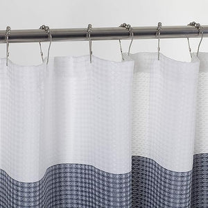 Waffle Weave Ombre Striped, Hotel Quality Waterproof & Machine Washable Heavy Duty White Shower Curtain Bathroom Curtain Shower Curtain Set for Bathrooms Long Shower Curtains in Navy Blue