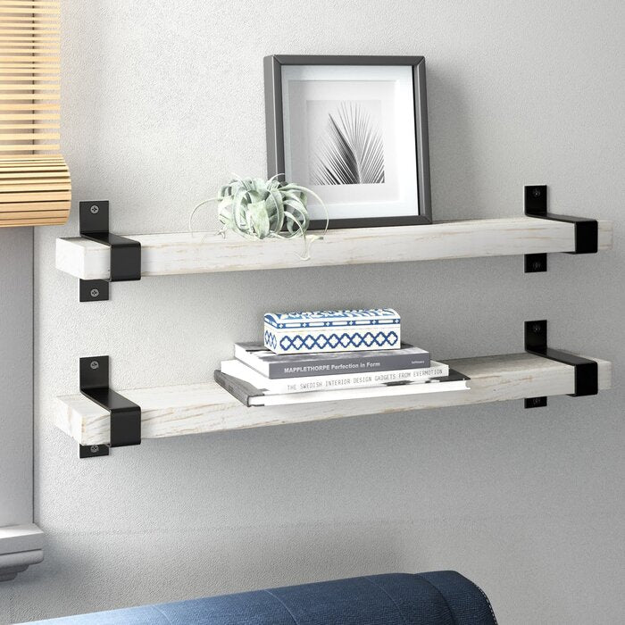 Abasi 2 Piece Pine Solid Wood Bracket Wall Shelf