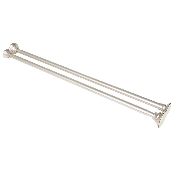 Brushed Nickel Adjustable Straight Tension Shower Curtain Rod & Hook Set