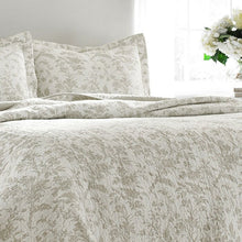 Load image into Gallery viewer, King Quilt + 2 Shams Off-White/Beige Amberley Floral 100% Cotton Reversible Quilt Set
