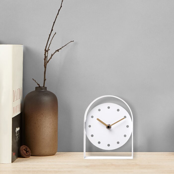 White Analog Metal Quartz Tabletop Clock