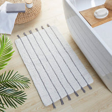 Load image into Gallery viewer, Gray/Ivory Arbor Stripe Tassel Cotton Tufted Rug
