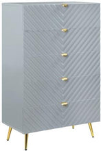 Load image into Gallery viewer, Chest with Five Storage Drawers and Metal Legs in Gray High Gloss Color
