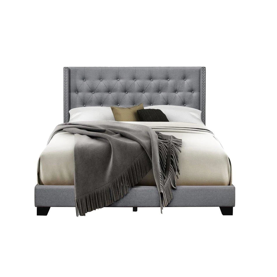 Brady Upholstered Tufted Wingback Panel Bed - Grey - Queen