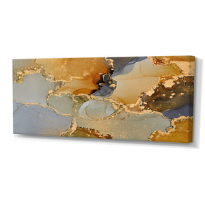 28" H x 60" W Brown And Black Luxury Abstract Fluid Art - Painting on Canvas