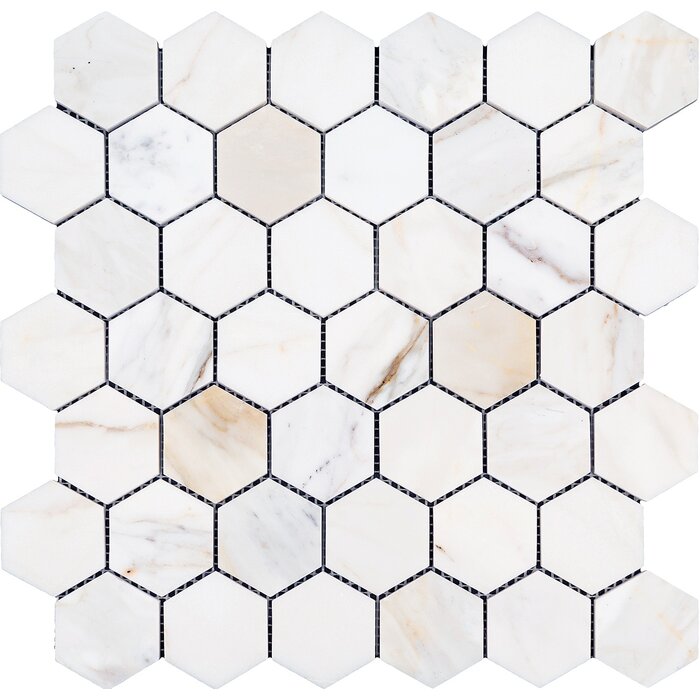 Calacatta Gold Marble Honeycomb Mosaic Wall & Floor Tile - 2 Boxes