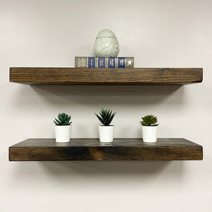 1.75" H x 36" W x 10" D Jacobean Cerasella 2 Piece Pine Solid Wood Floating Shelf (Set of 2)