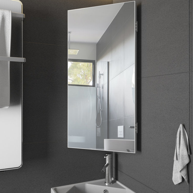 Eastbrook 12.8'' W 24.2'' H Corner Mount Frameless Medicine Cabinet with Mirror and 3 Fixed Shelves