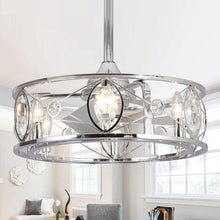 Load image into Gallery viewer, 22&quot; Modern Chrome Downrod Mount Reversible Crystal Fandelier Ceiling Fan with Lighting and Remote Control
