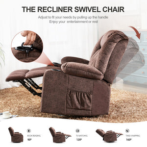 Faygah Recliner Chair Massage Rocker With Heated 360 Degree Swivel Recliner Single Sofa Seat With Cup Holders For Living Room