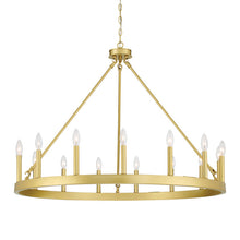 Load image into Gallery viewer, Satin Brass Finchley 15 - Light Dimmable Wagon Wheel Chandelier
