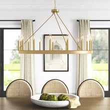 Load image into Gallery viewer, Satin Brass Finchley 15 - Light Dimmable Wagon Wheel Chandelier
