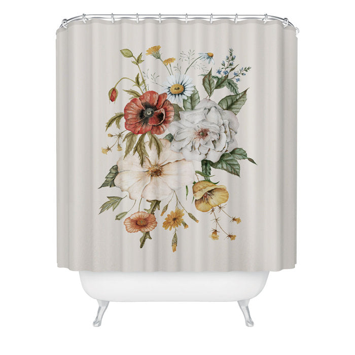 Floral Single Shower Curtain + Hooks