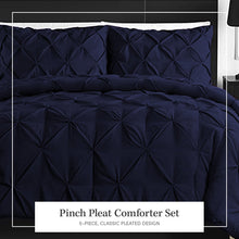 Load image into Gallery viewer, King Comforter + 2 Shams Navy Blue Fredda Pinch Pleat Comforter Set
