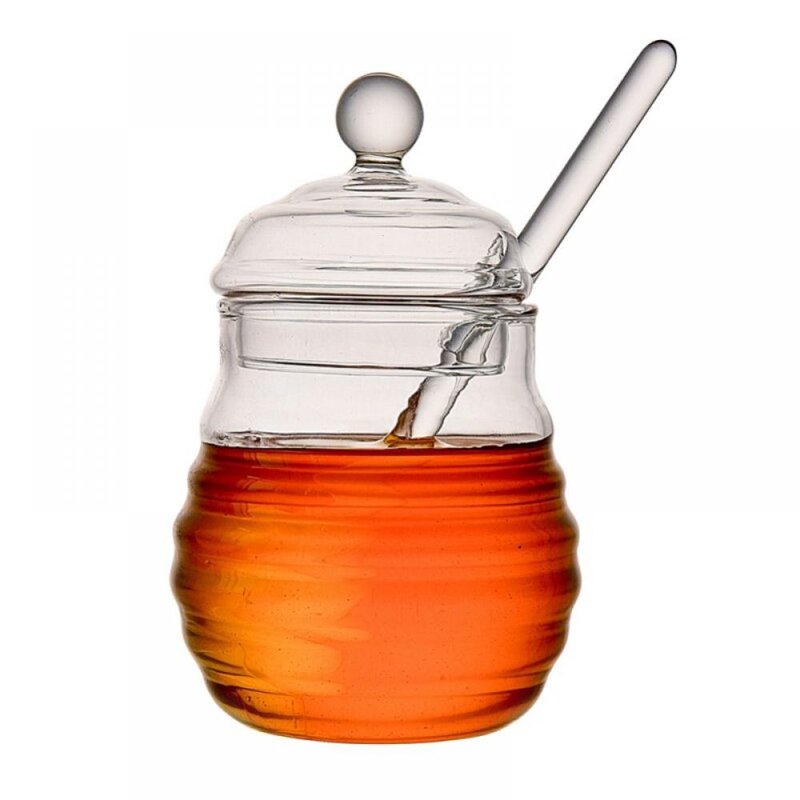 Handmade Glass Honey Jar with Dipper