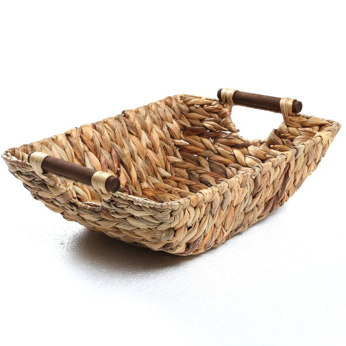 Hyacinth and Wood Handled Wicker Basket