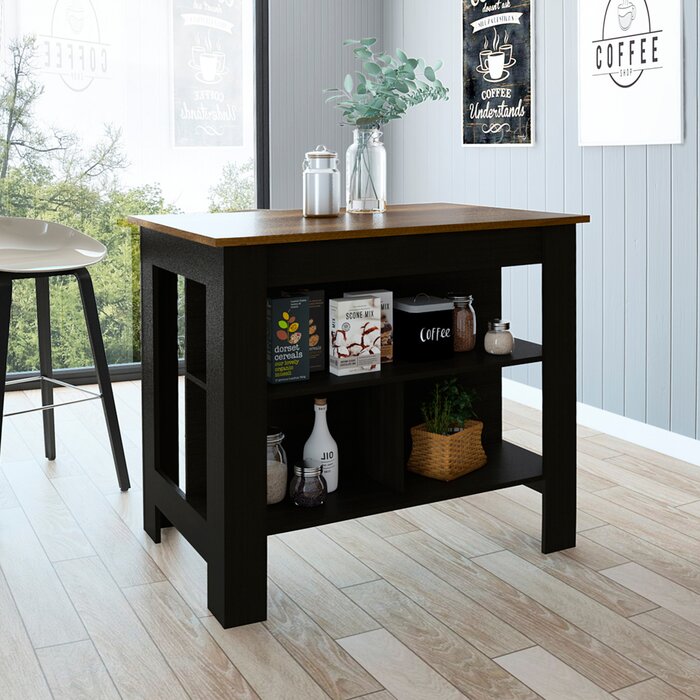 Black/Brown Isaacs Wood Kitchen Island