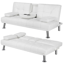Load image into Gallery viewer, Janni Faux Leather Cushion Back Convertible Sofa with Cup Holder
