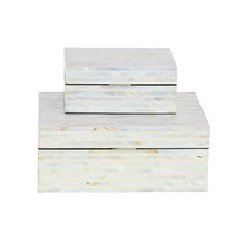 Load image into Gallery viewer, Distressed White Keifer 2 Piece Mother of Pearl Handmade Box with Hinged Lid Set, 12&quot;, 8&quot;W
