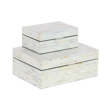 Load image into Gallery viewer, Distressed White Keifer 2 Piece Mother of Pearl Handmade Box with Hinged Lid Set, 12&quot;, 8&quot;W
