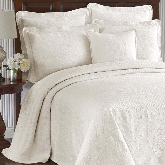 Ivory King Charles Matelasse Organic 100% Cotton Coverlet Only