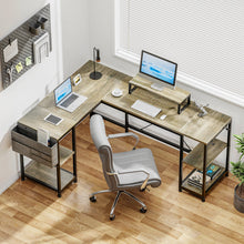 Load image into Gallery viewer, L Shaped Desk with Shelves Reversible Corner Computer Desk or 2 Person Long Table
