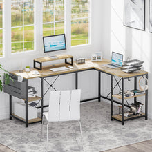 Load image into Gallery viewer, L Shaped Desk with Shelves Reversible Corner Computer Desk or 2 Person Long Table

