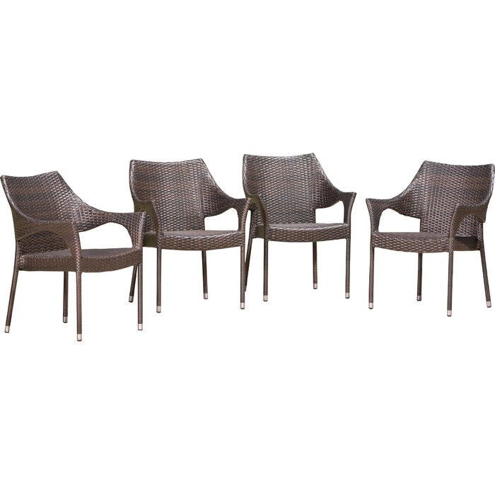 SET OF 4 Dark Brown Licet Wicker Outdoor Stackable Dining Armchair