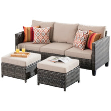 Load image into Gallery viewer, Outdoor High-back Wicker Sectional Ottoman Set - Beige
