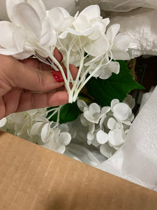 24" Casa Moderna Glass Plate Planter With White Hydrangeas And Driftwood