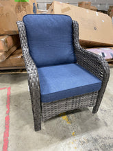 Load image into Gallery viewer, Joyoung Gray 2-Piece Wicker Outdoor Patio Sectional Conversation Seating Set with Denim Blue Cushions
