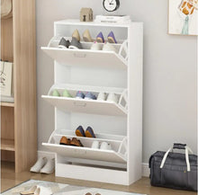 Load image into Gallery viewer, 23.6 in. W x 45.5 in. H White Wood 18-Pair Wood Shoe Storage Cabinet with 6-Foldable Compartments
