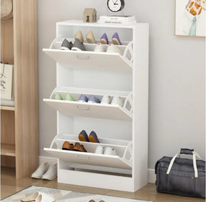 23.6 in. W x 45.5 in. H White Wood 18-Pair Wood Shoe Storage Cabinet with 6-Foldable Compartments