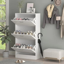 Load image into Gallery viewer, 23.6 in. W x 45.5 in. H White Wood 18-Pair Wood Shoe Storage Cabinet with 6-Foldable Compartments
