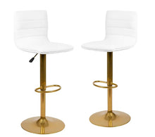 Load image into Gallery viewer, Modern White Vinyl Adjustable Mid back Metal Bar Stool, Counter Height Swivel Stool with Gold Pedestal Base
