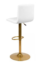 Load image into Gallery viewer, Modern White Vinyl Adjustable Mid back Metal Bar Stool, Counter Height Swivel Stool with Gold Pedestal Base
