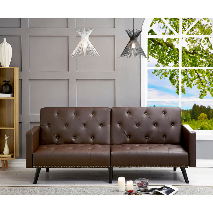 Sprague Faux Leather Tuxedo Arm Sofa with Convertible Sofa Bed