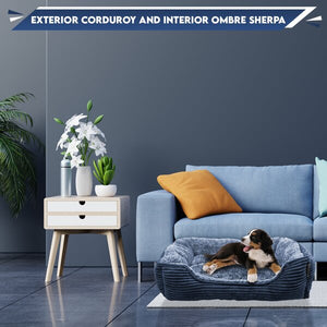Navy Stahlman Super Plush Corduroy Sherpa Cuddler Pet Bed